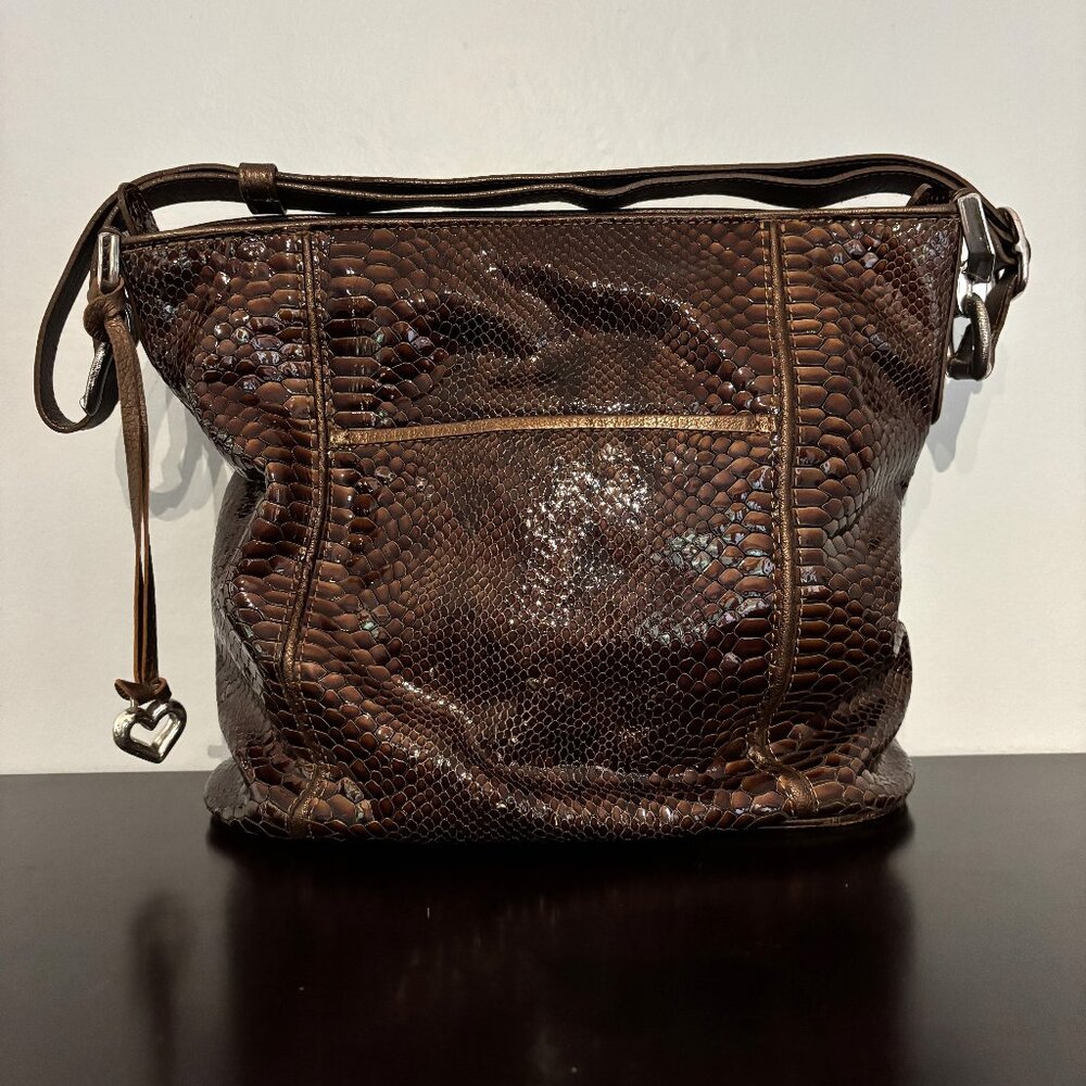 Brighton Shinny Brown Faux Snake Python Skin Shou… - image 1